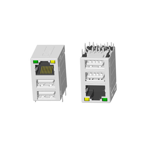 RJ45 1X1 雙USB 2.0 帶燈 帶屏蔽 無彈片網(wǎng)絡(luò)接口